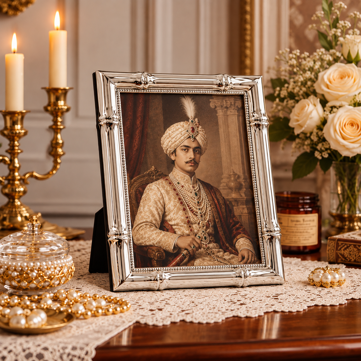 Silver Bamboo Design Vintage Photo Frame