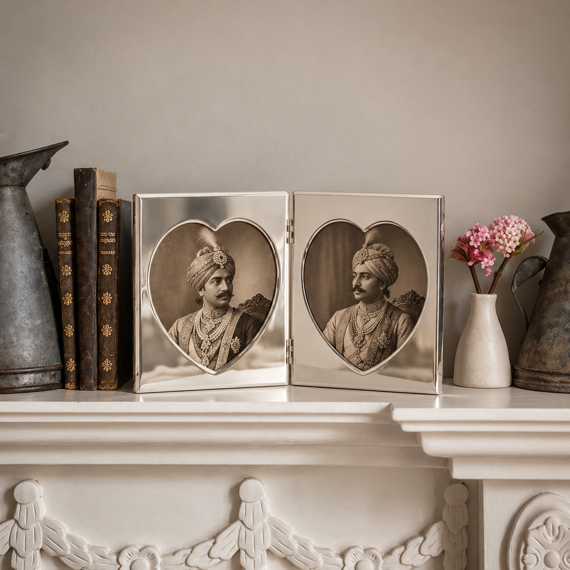 Silver Double Heart Hinged Photo Frame