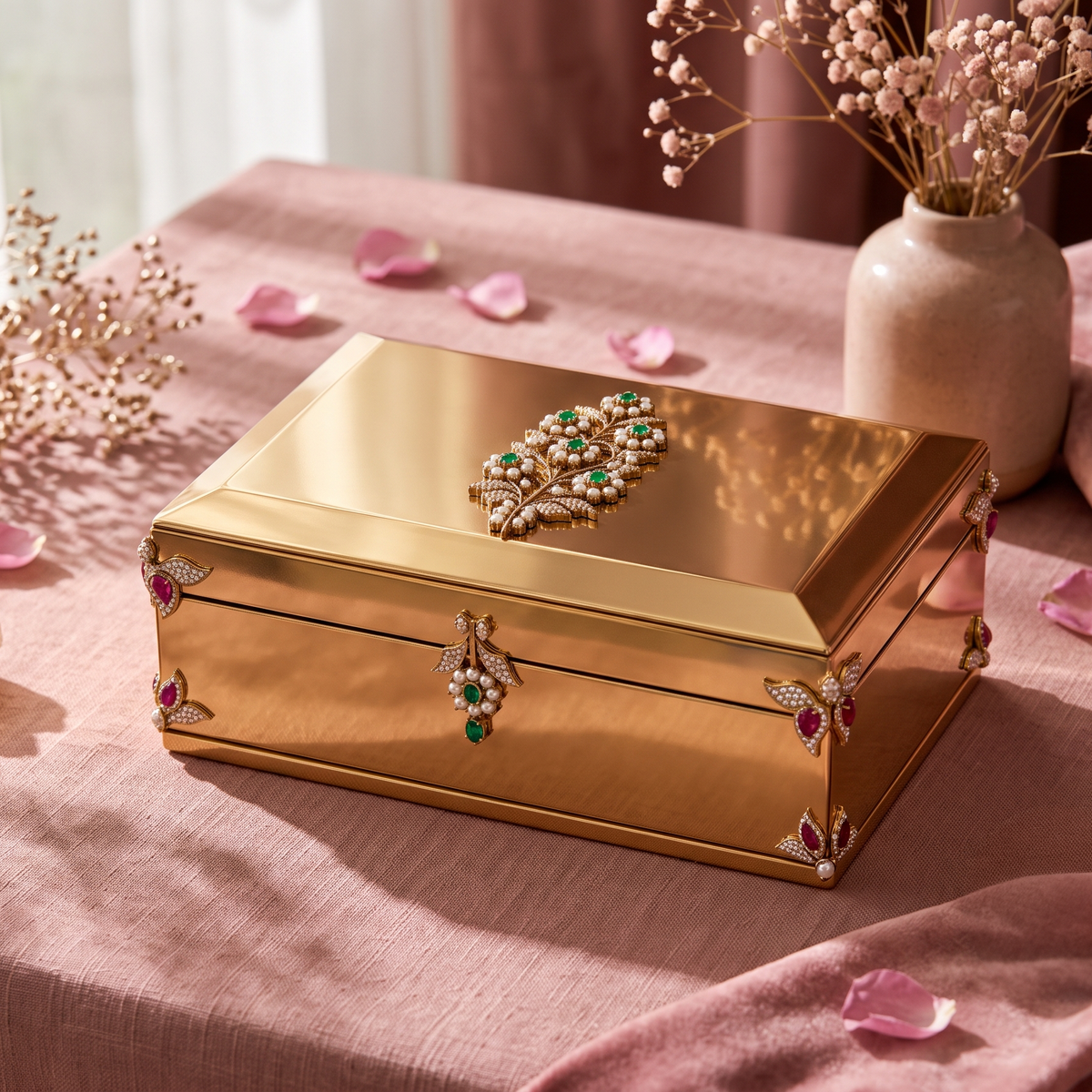 Royal Jewelled Rectangular Gold Treasure Box