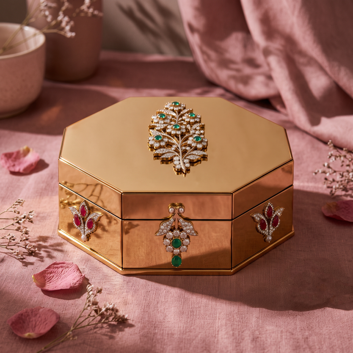 Jewellery Octagonal Gold Keepsake utility Box