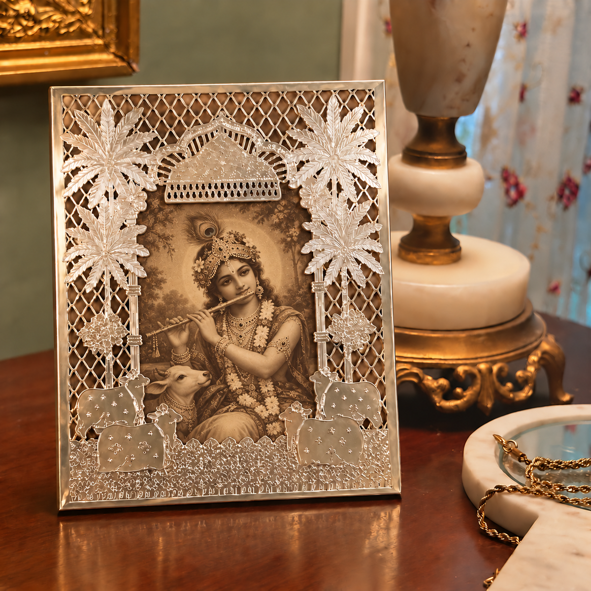 Silver Pichwai Jali Vintage Photo Frame