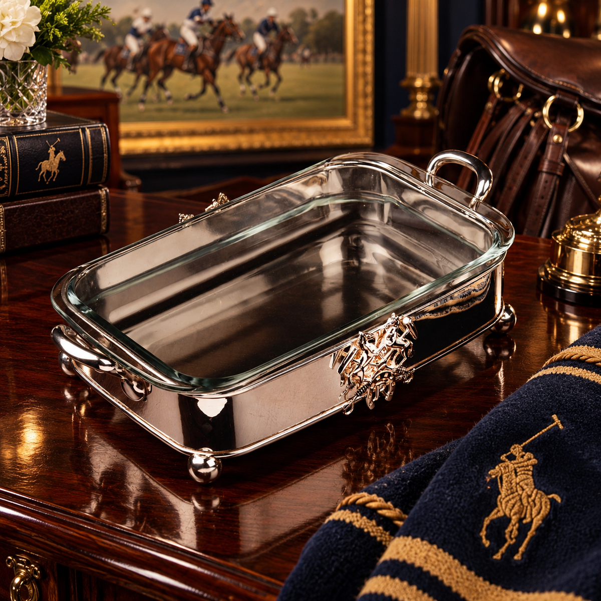 Polo Crest Silver Casserole Serving Dish