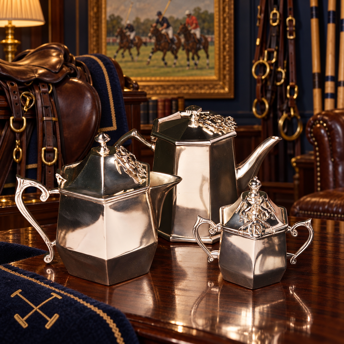 Polo Emblem Silver Hexagonal 3-Piece Tea Set
