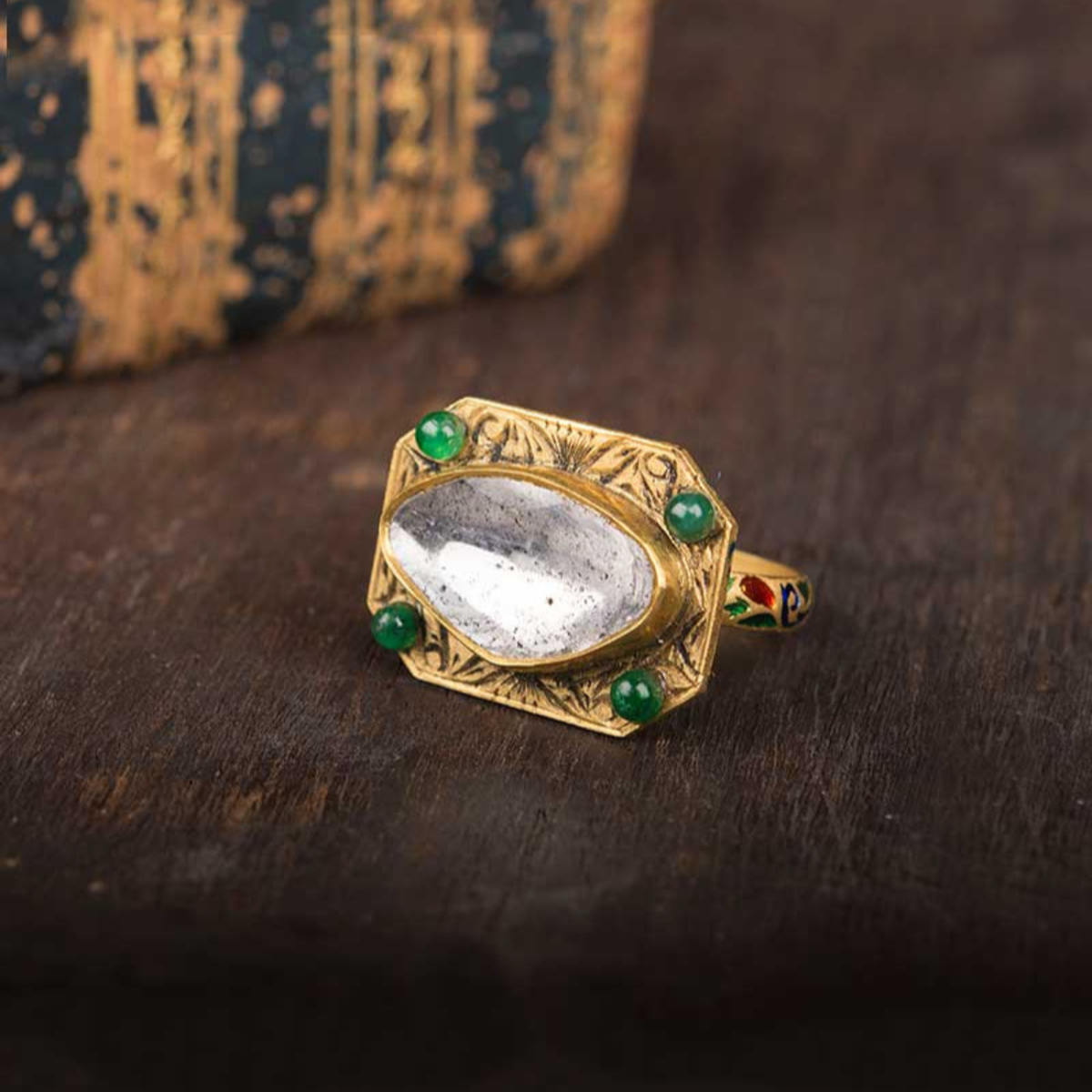 Octagonal Polki Diamond & Emerald 18k Gold Ring