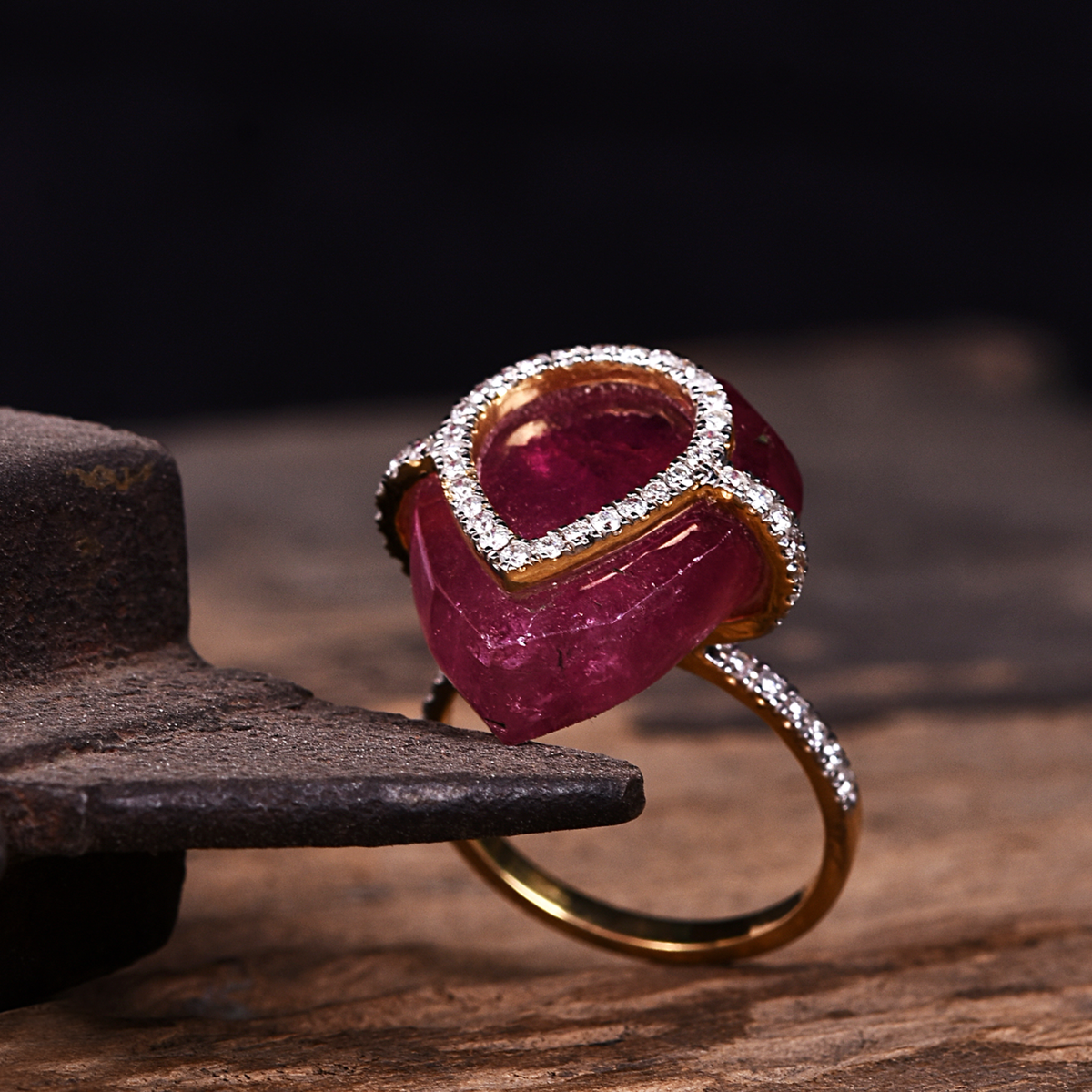 Teardrop Pink Tourmaline & Diamond Ring