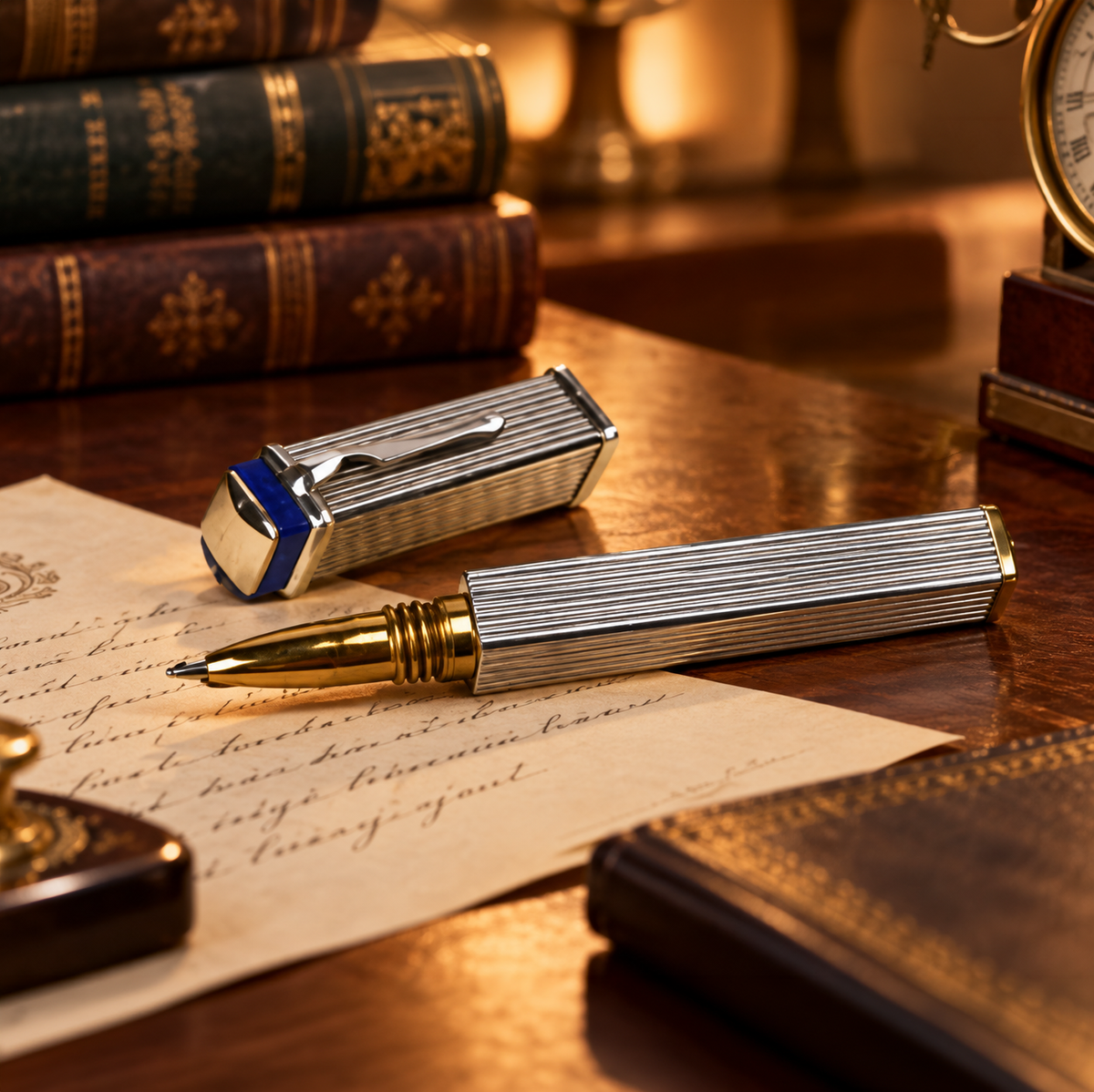 THE SQUARE REPOUSSE BALL PEN & Gold-Tone Accents
