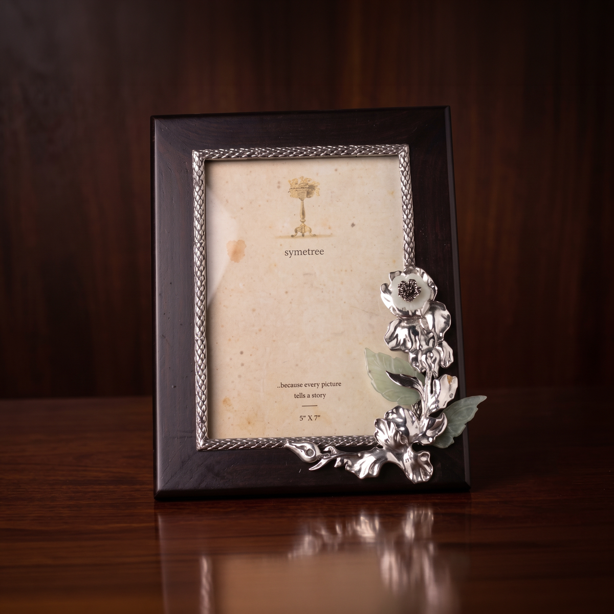 Blossom Photo Frame with Jade-Green Stone Leaves