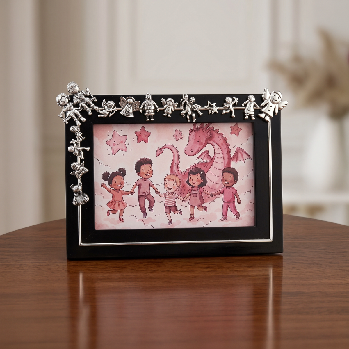 Kids Photo Frame – with Silver Angels, Teddy Bear & Playful Charms