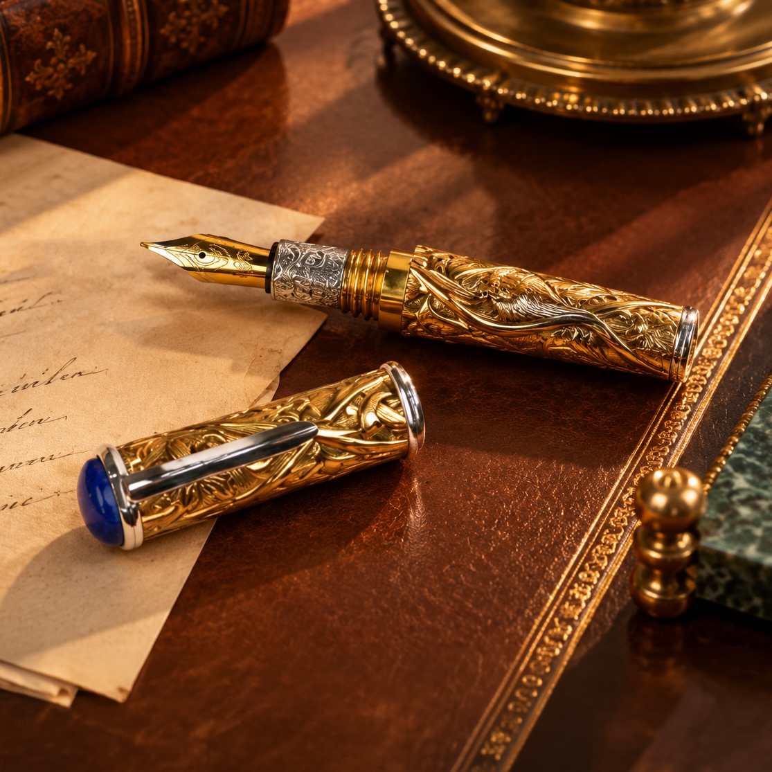 The Palace Edition Fountain Pen– Hand-Chased Gold Floral Barrel