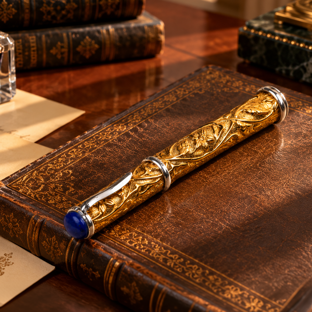 The Palace Edition Fountain Pen– Hand-Chased Gold Floral Barrel