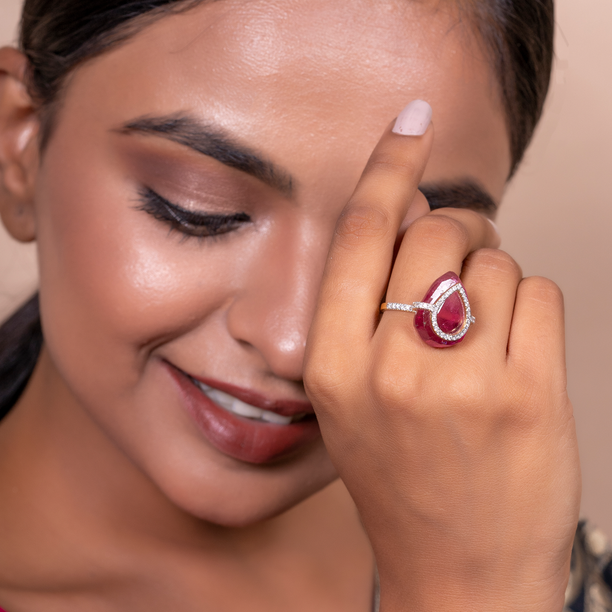 Teardrop Pink Tourmaline & Diamond Ring