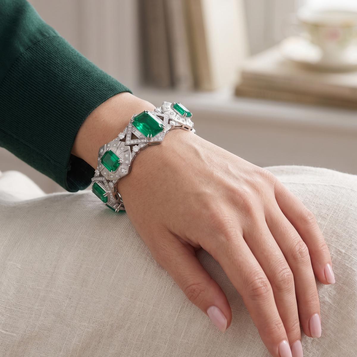 Emerald & Diamond Link Bracelet