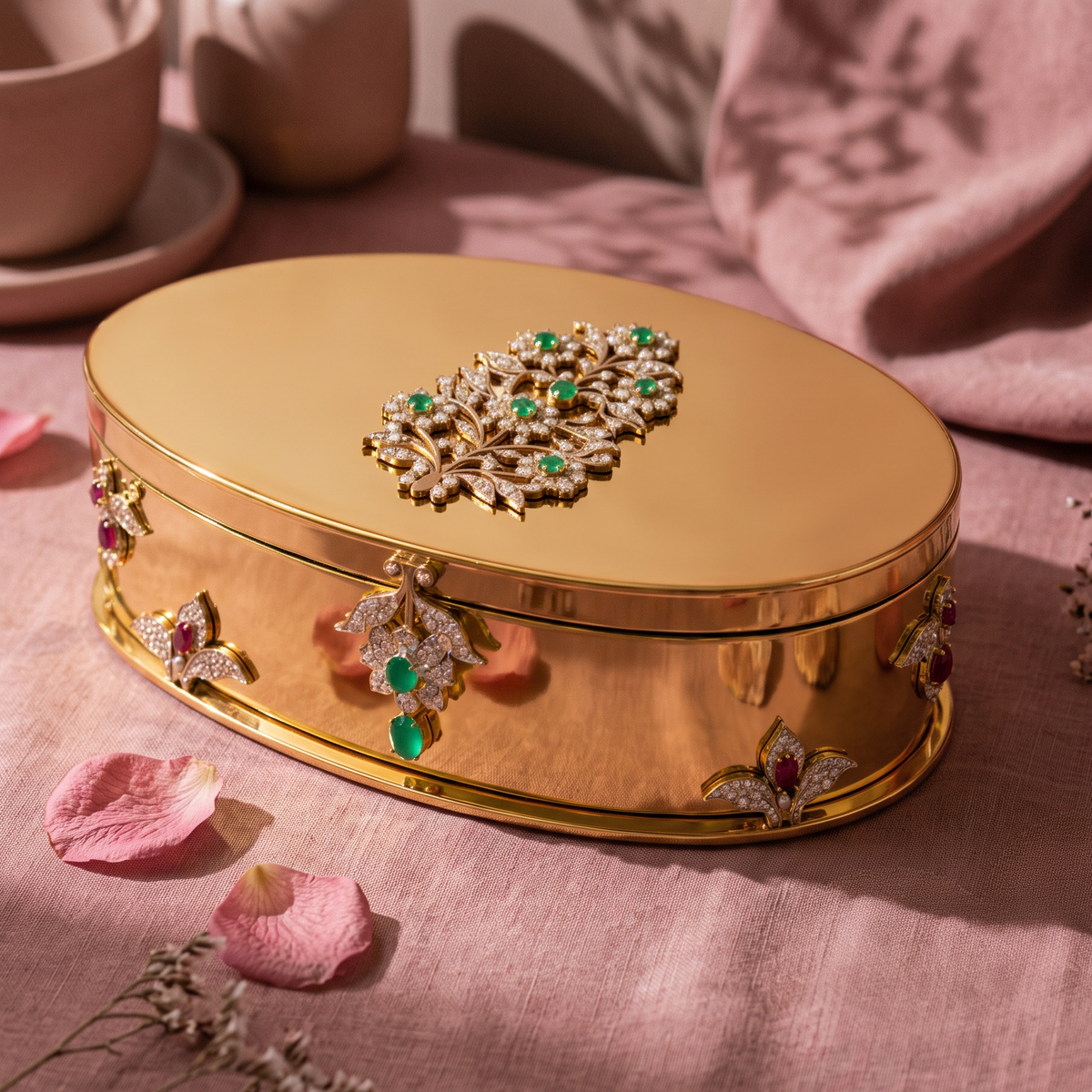 Jewelled Oval Gold Utility Box