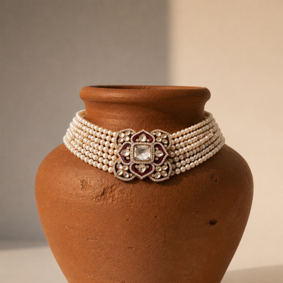 Pearl Strand Kundan Clasp Choker