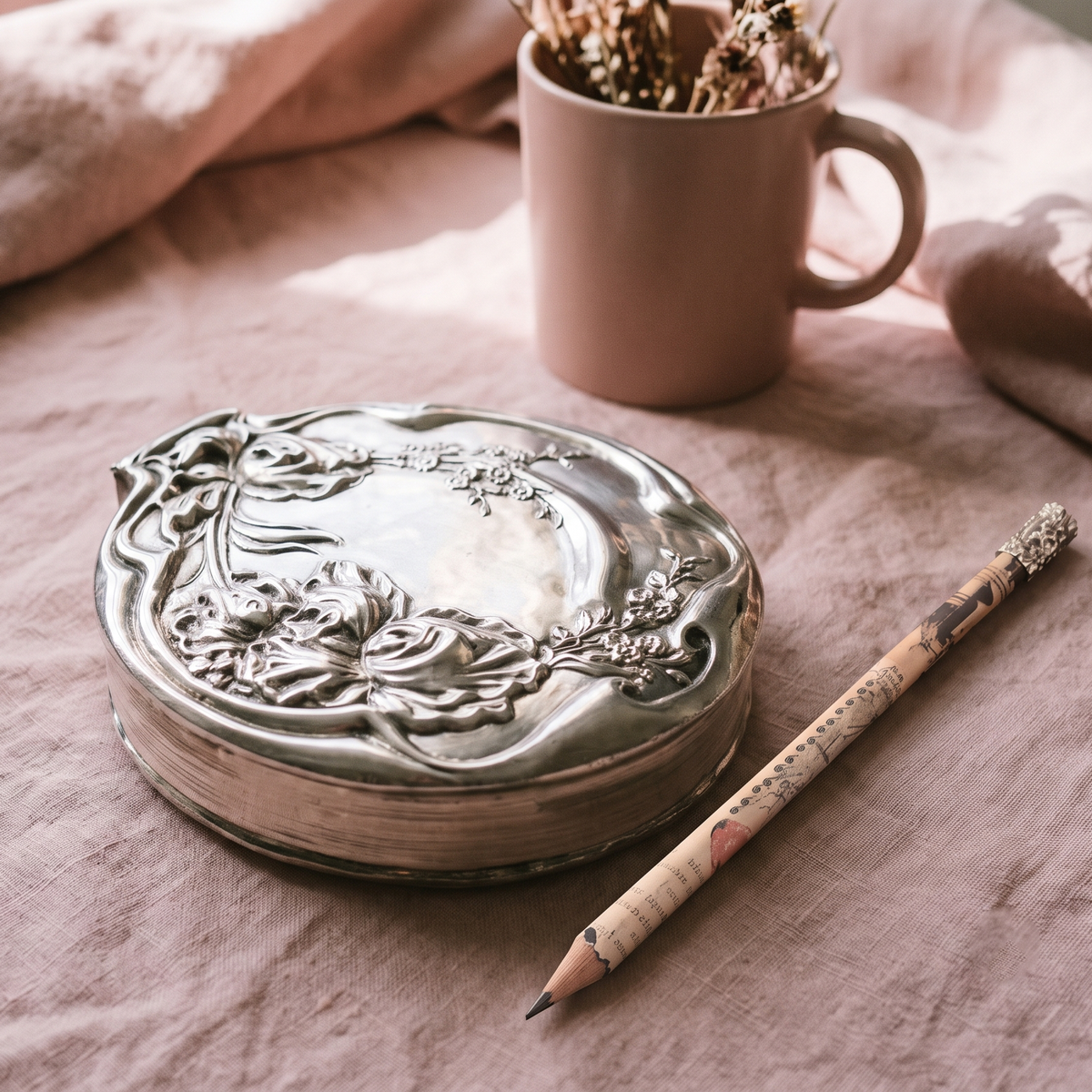 Art Nouveau Embossed Silver Floral Diary