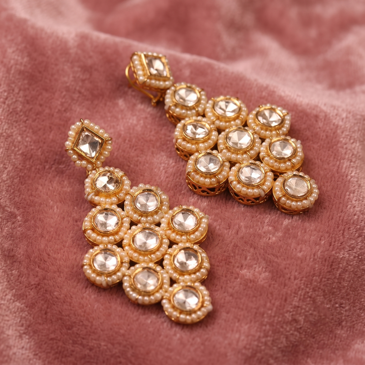 Kundan Diamond Chandelier 18K Earrings