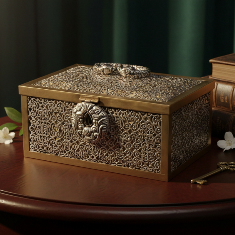 Vintage Filigree Treasure Box with Lock