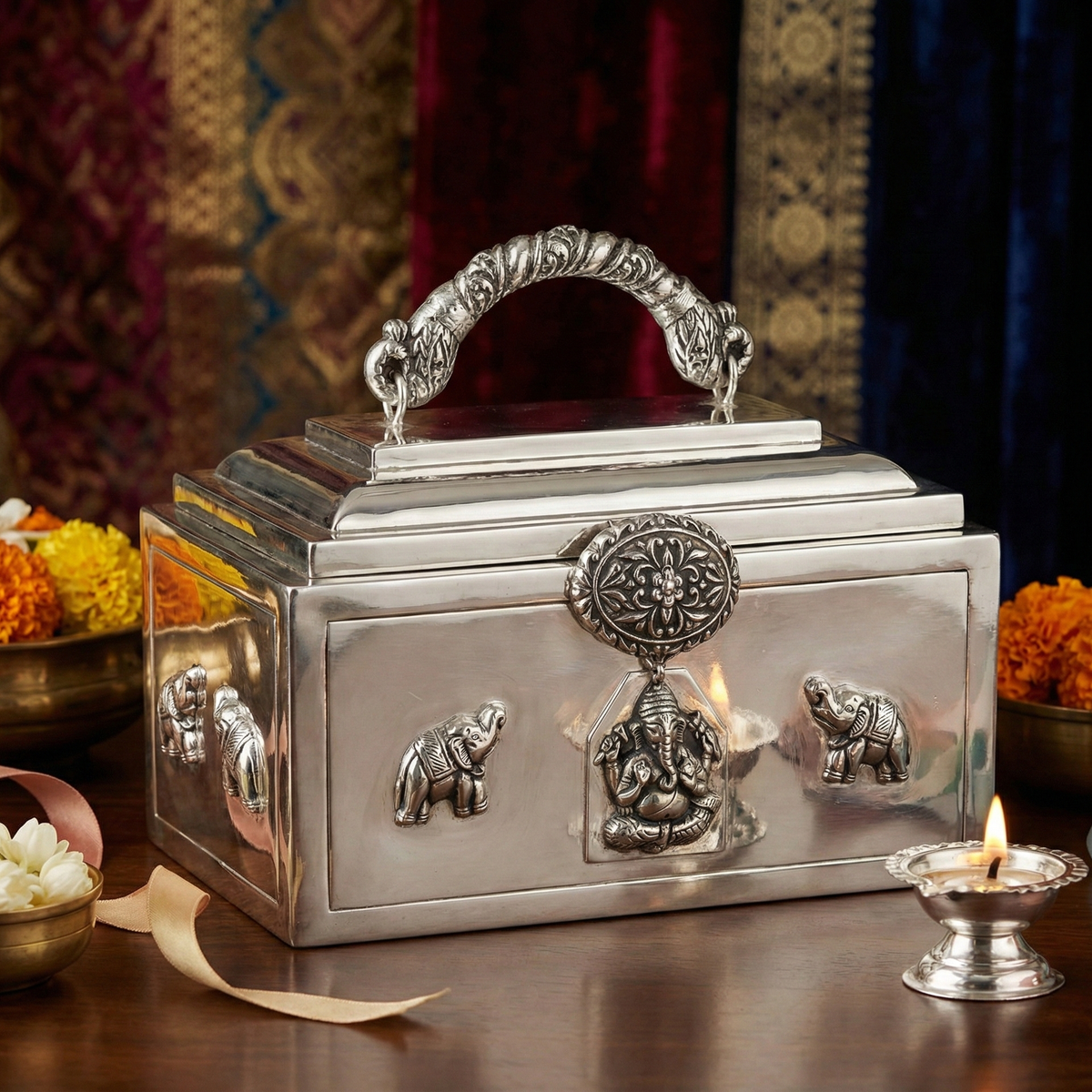 Silver Ganesha Elephant Cookie Box