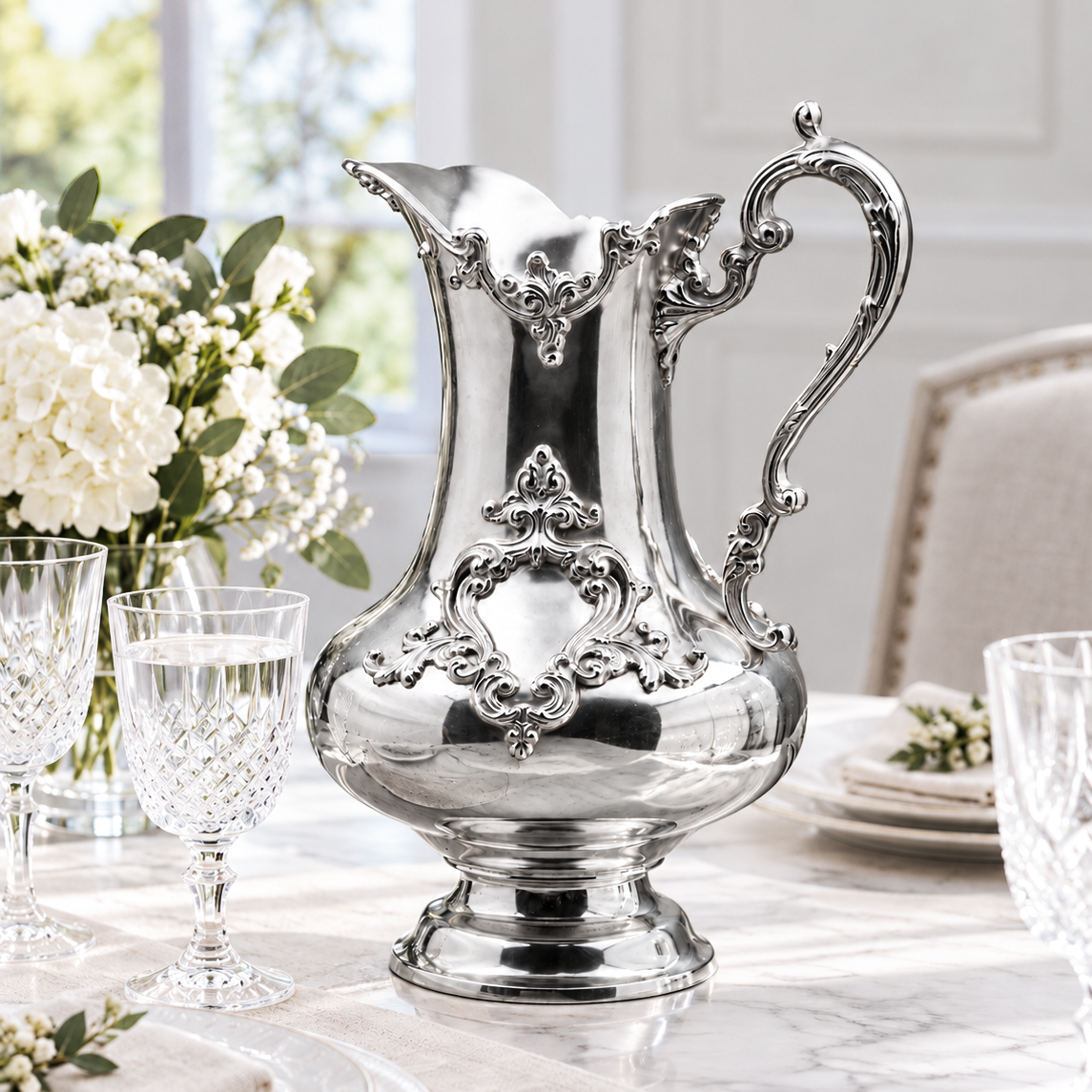 Baroque Scroll Silver Water Jug