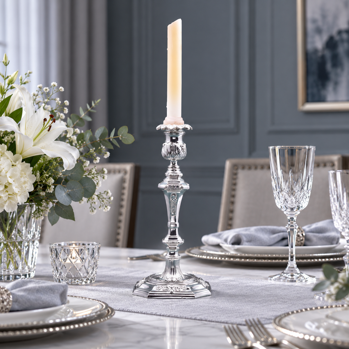 Classic Georgian-Style Silver Candlestick Holder