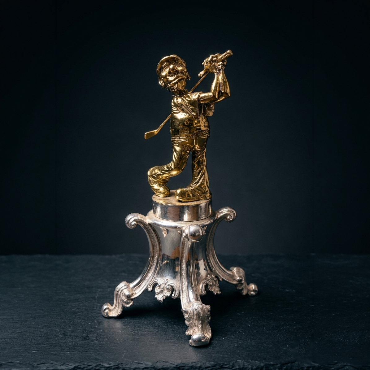 Gold Golfer Figurine on Silver Pedestal