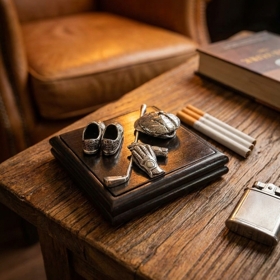 Golf-Themed Wooden Cigarette Case