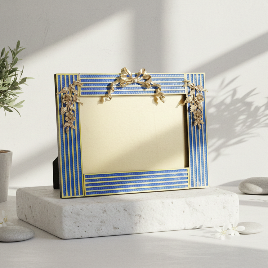 Royal Blue Guilloché Enamel Photo Frame