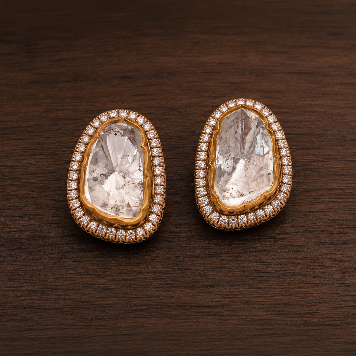 Polki Diamond Halo Stud Earrings