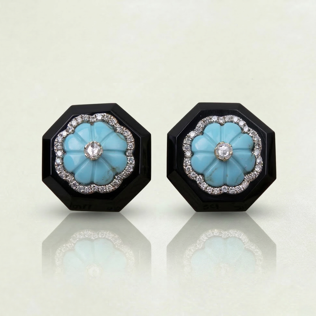 Turquoise Oxidized Octagon 14K Earrings