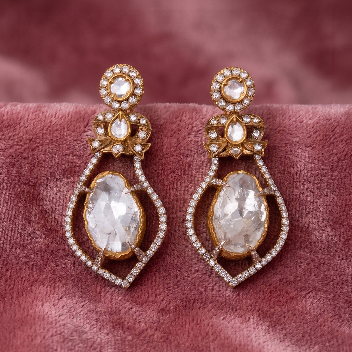 Polki Diamond Open-Frame Drop Earrings