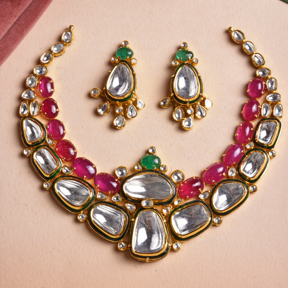 Polki, Ruby & Emerald Kundan Necklace Set