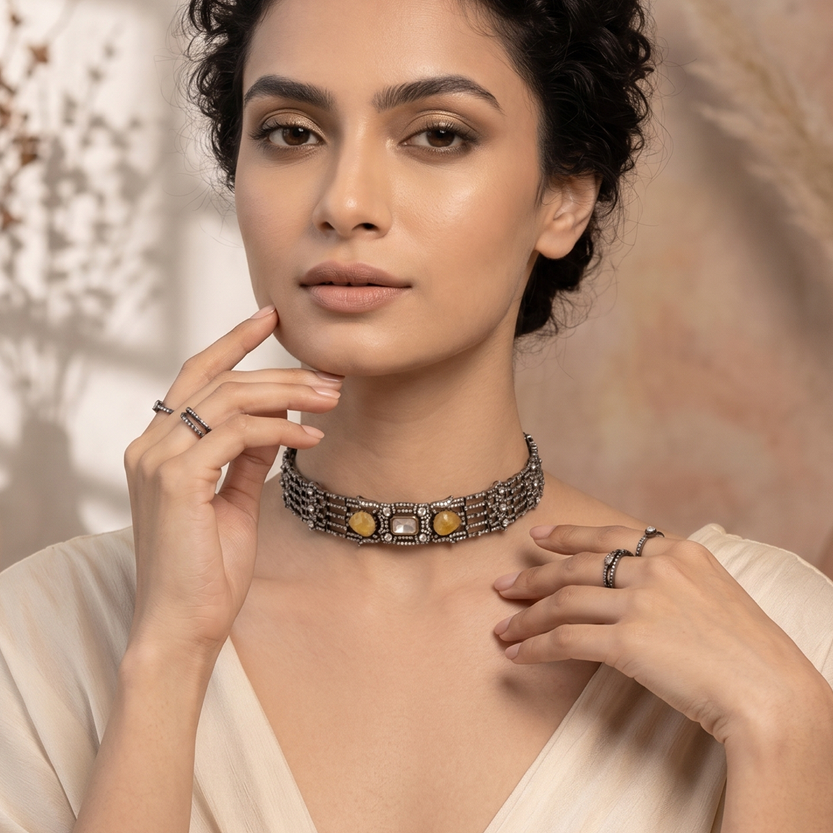 Oxidized Silver Amber Choker