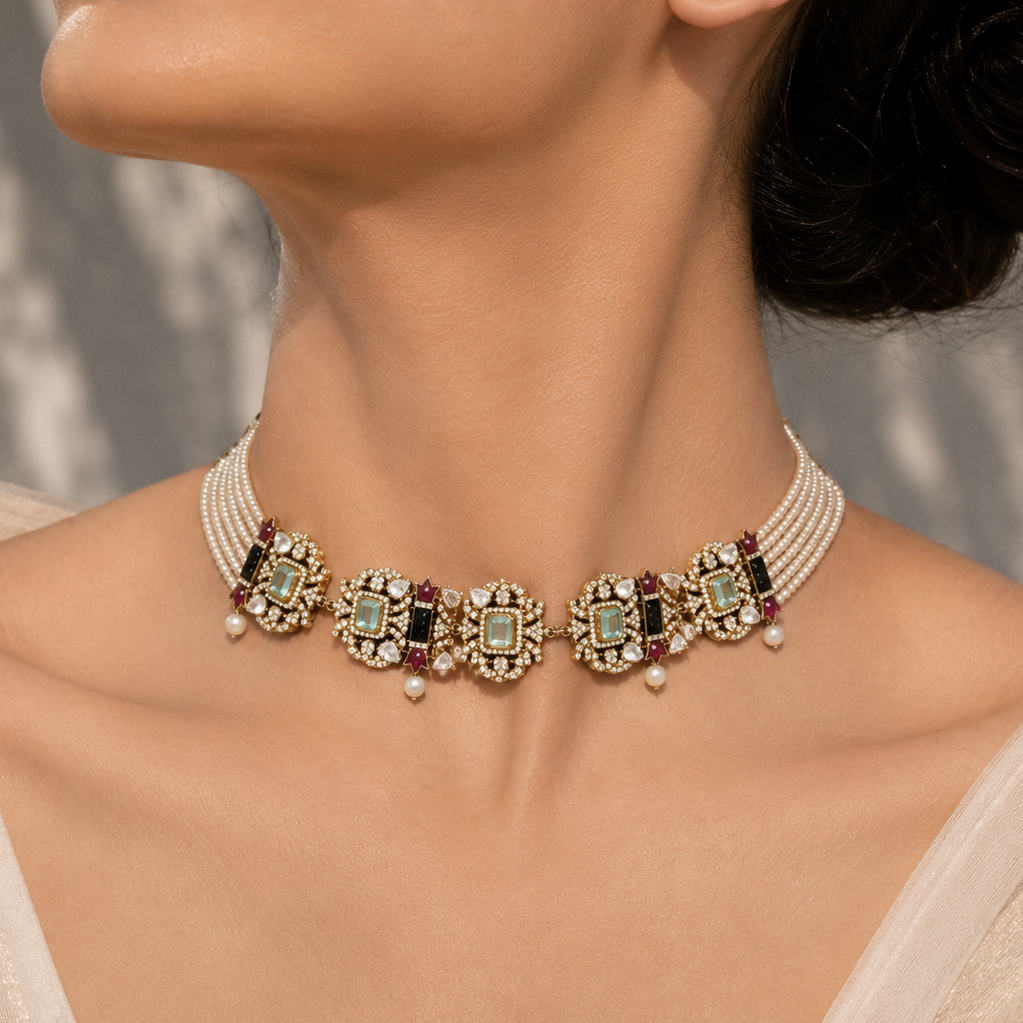 Emerald Kundan Multi-Strand Choker