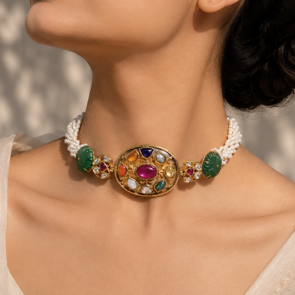 Navratna Pearl Kundan Choker