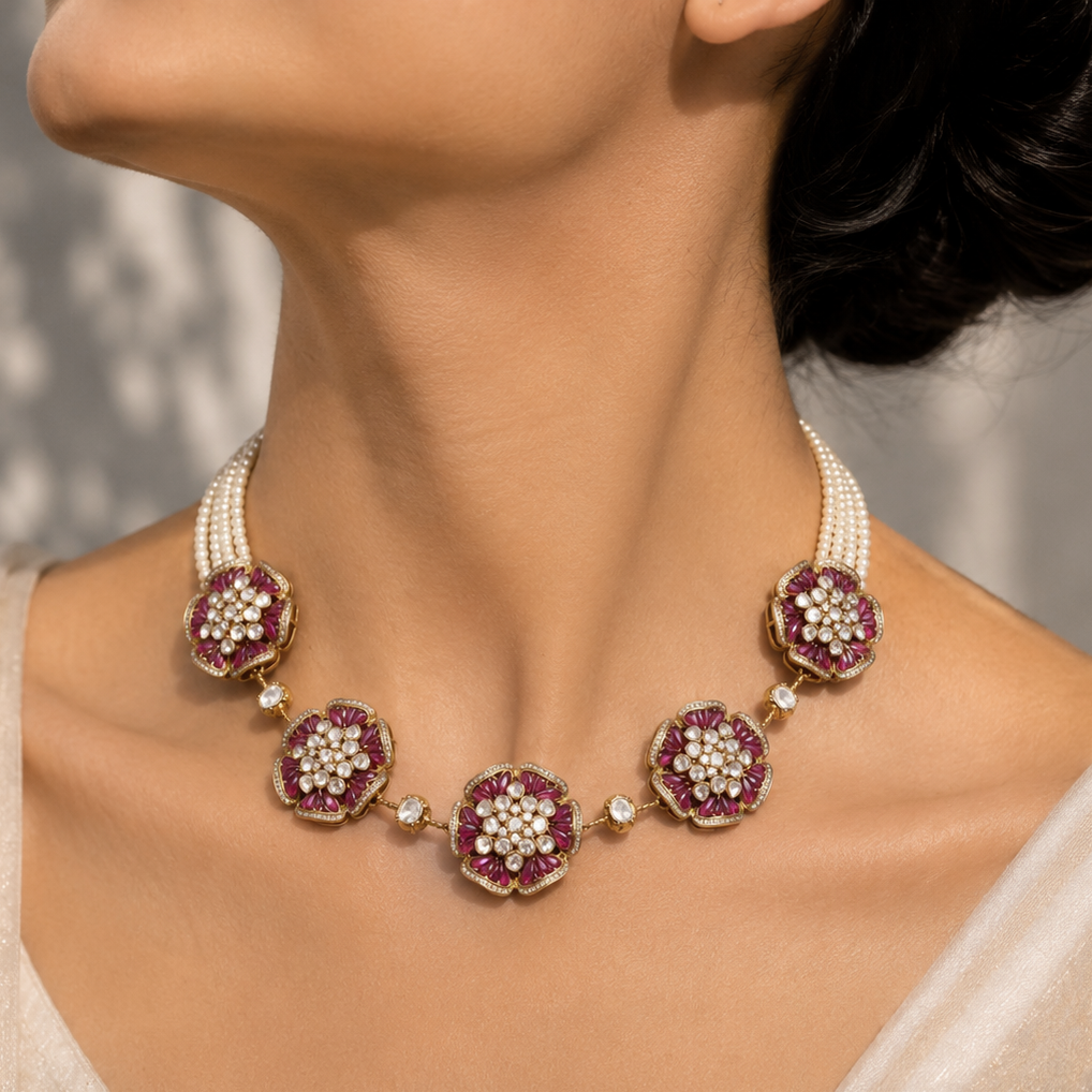 Triple Medallion Pearl Choker
