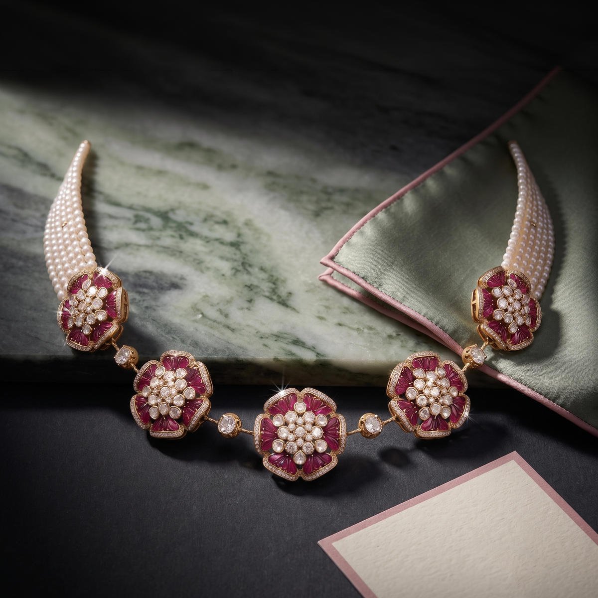 Triple Medallion Pearl Choker