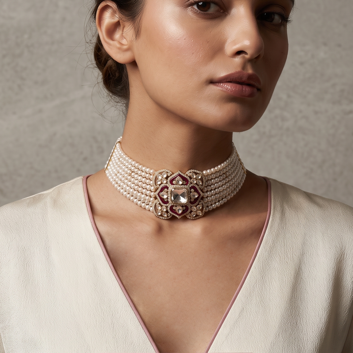 Pearl Strand Kundan Clasp Choker
