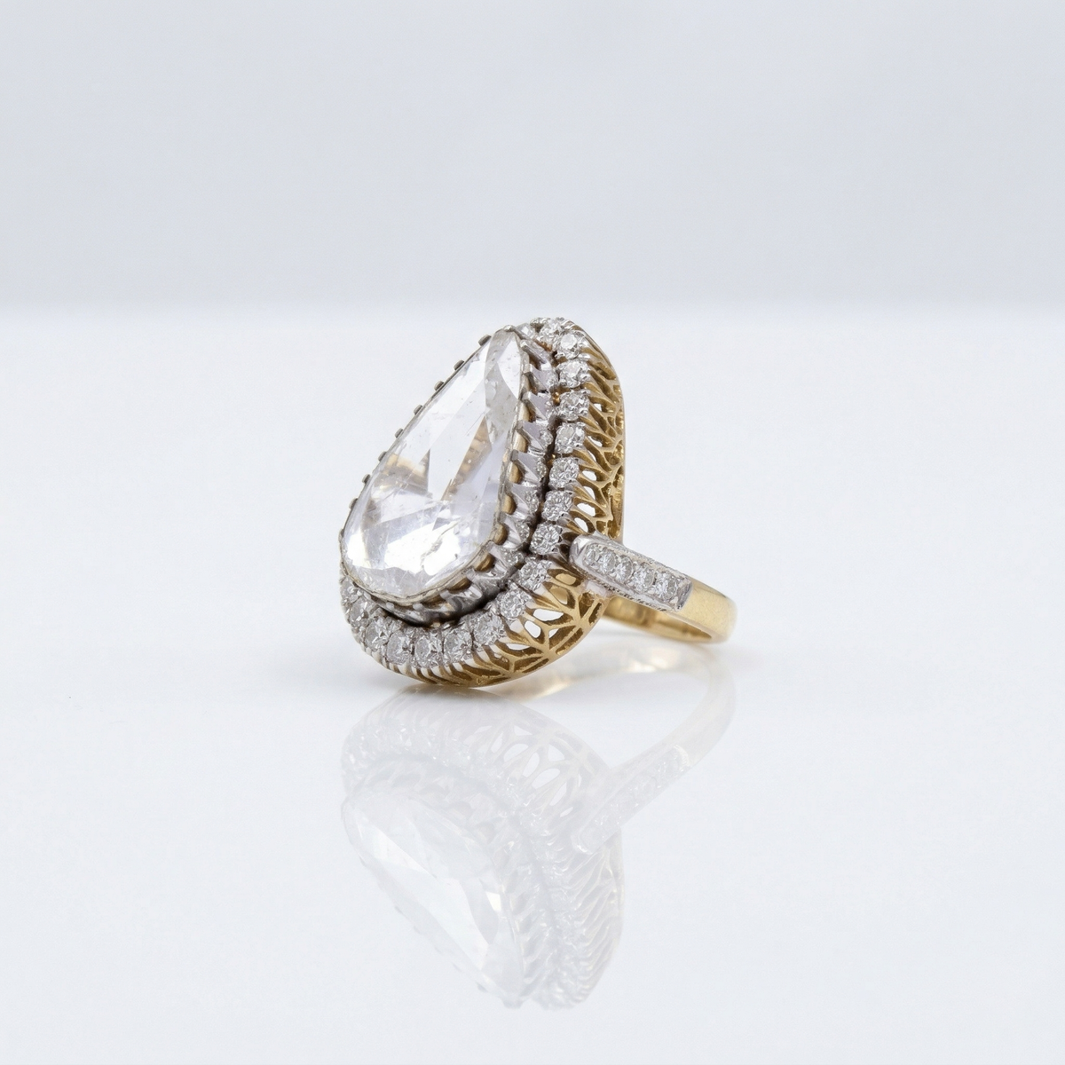 Pear-Cut Diamond Halo Filigree Ring