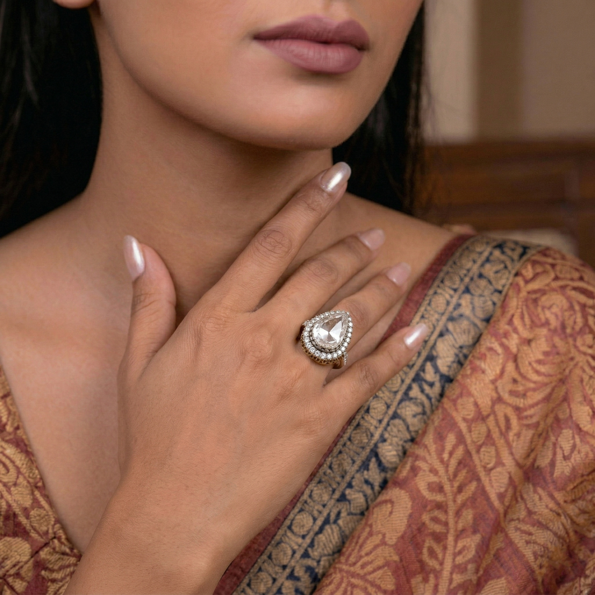Pear-Cut Diamond Halo Filigree Ring