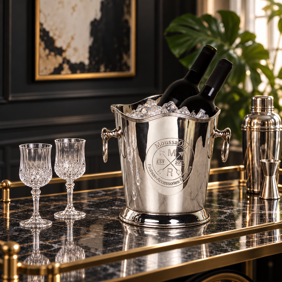 Engraved Emblem Silver Wine Ice Bucket