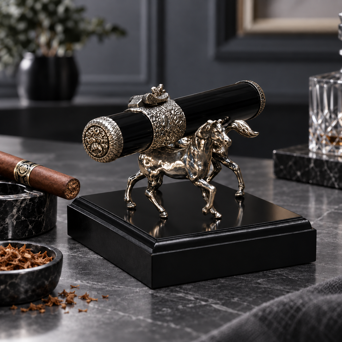 Silver Twin Horse Cigar Stand