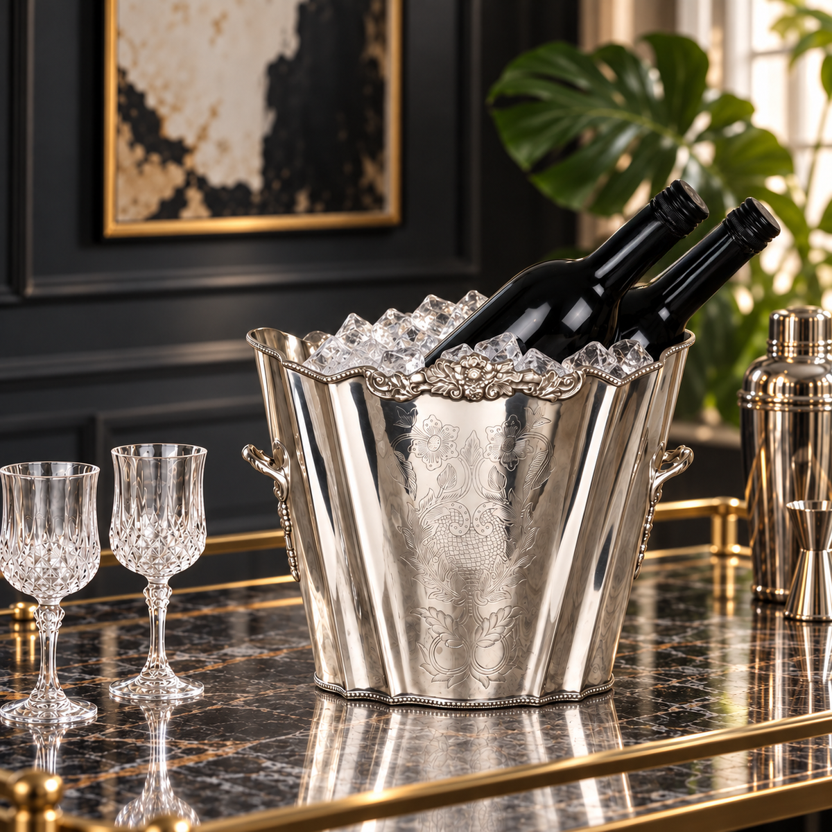 Engraved Silver Double Wine Ice Bucket