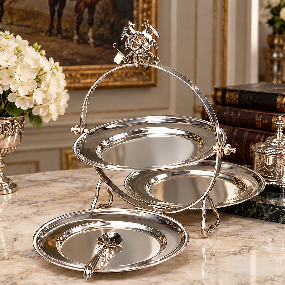 Polo Crest Silver Folding Three-Tier Stand