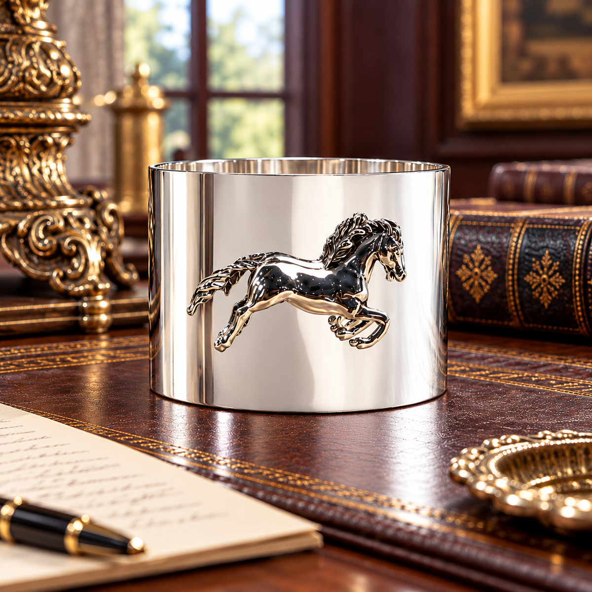 Galloping Horse Silver Napkin Holder Bowl