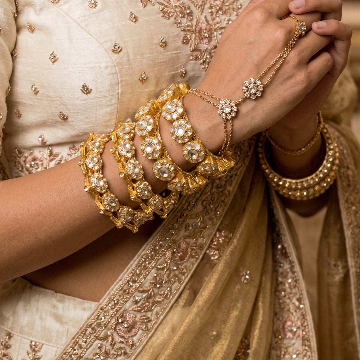 Kundan Floral Stacked Bangle Set