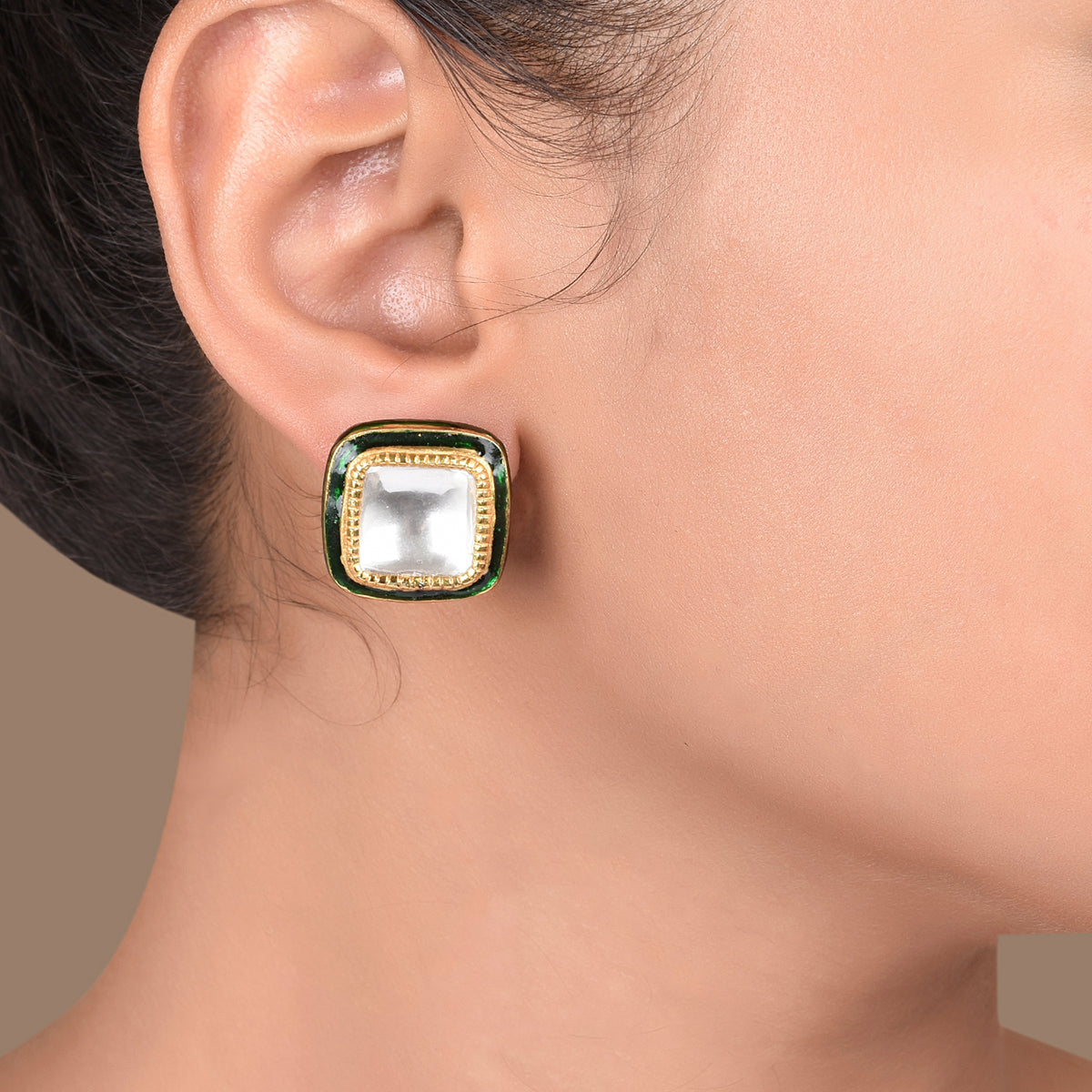 POLKI CHAUKI EAR STUDS - STERLING SILVER