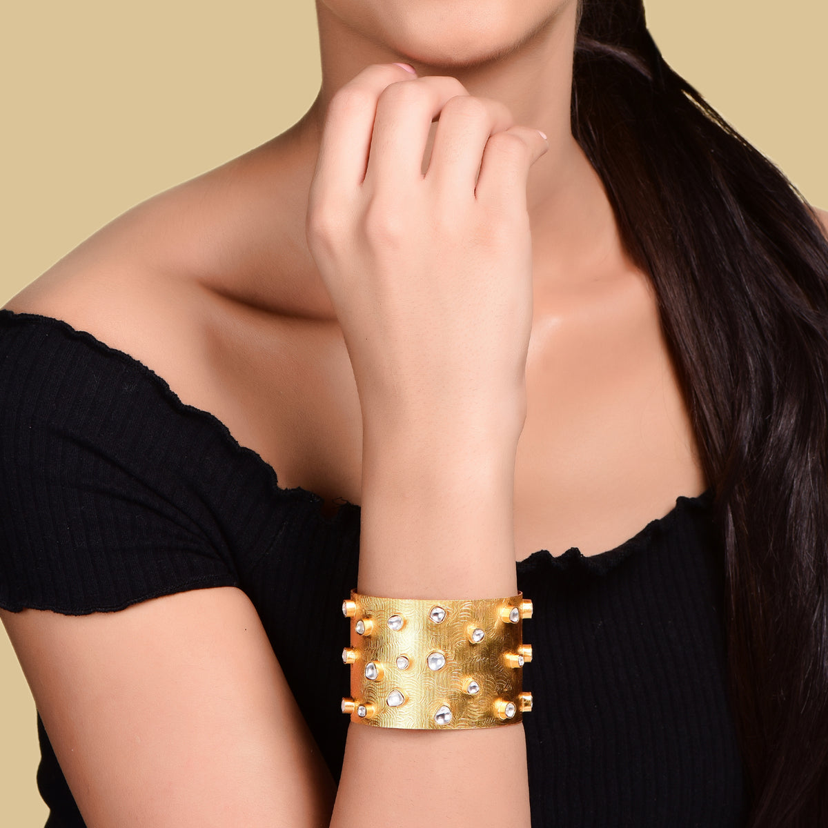 Cubic Zirconia Polki Cuff