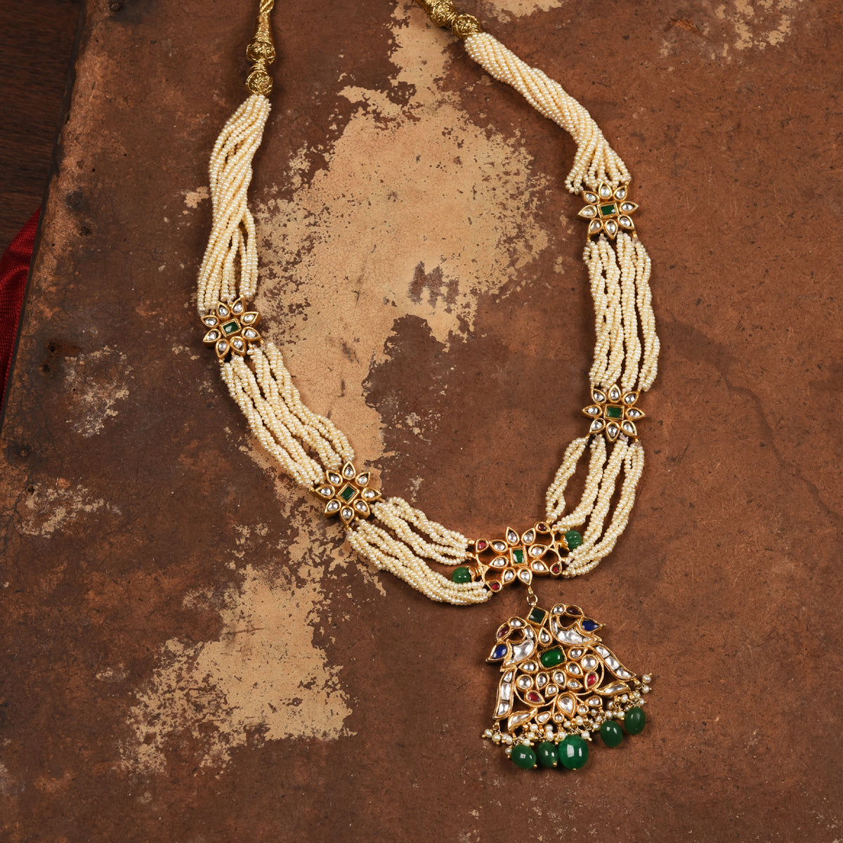 PEACOCK FLORAL PEARL NECKLACE - STERLING SILVER