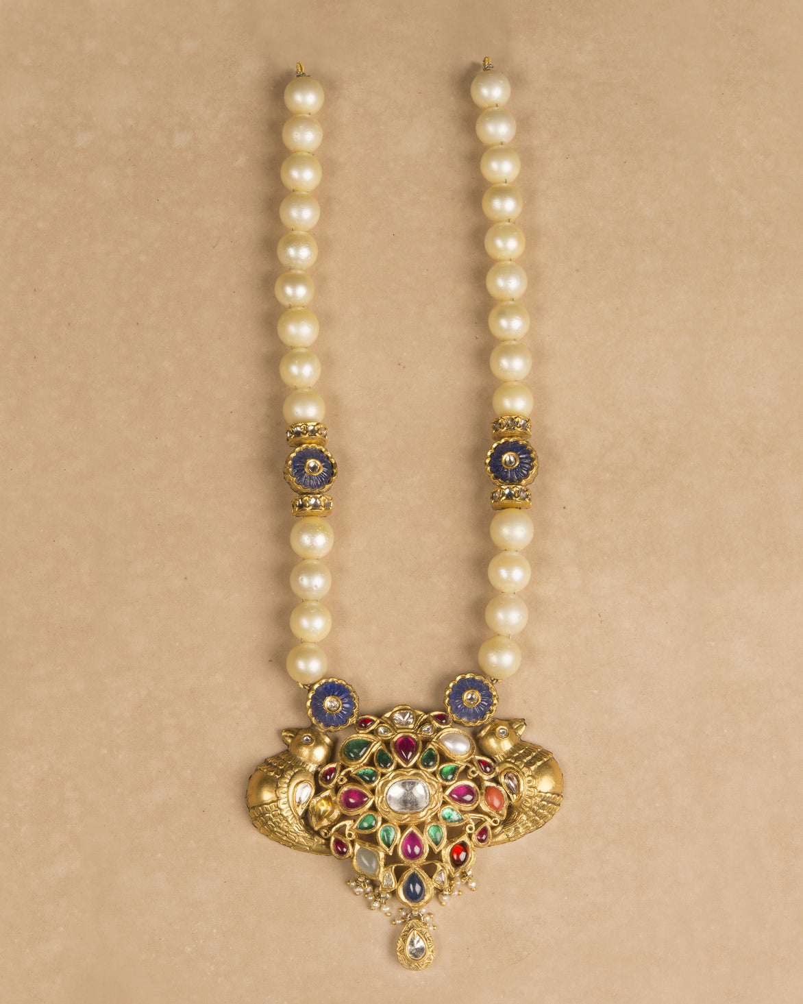 24KT GOLD NECKLACXE WITH TANZANITE AND PEARLS