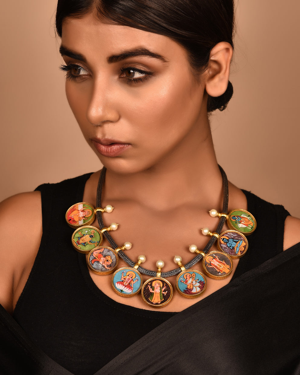 24KT GOLD SILVER PAINTING NECKLACE